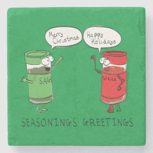 Funny Christmas Cartoon Cooking Spices Stone Coaster