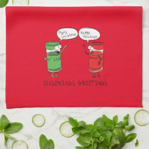 Funny Christmas Cartoon Cooking Spices Tea Towel