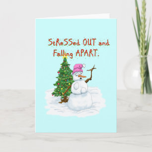 Funny Christmas cartoon of lady snowman Holiday Card
