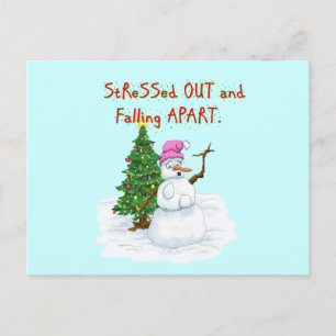 Funny Christmas cartoon of lady snowman Holiday Postcard