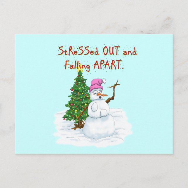 Funny Christmas cartoon of lady snowman Holiday Postcard (Front)