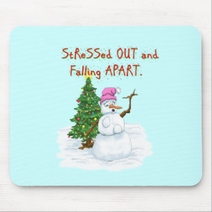 Funny Christmas cartoon of lady snowman Mouse Mat