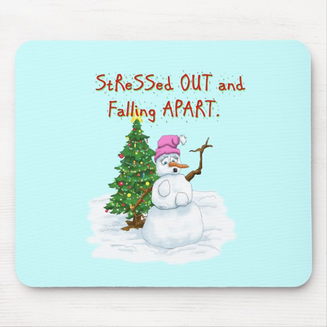 Funny Christmas cartoon of lady snowman Mouse Mat (Front)