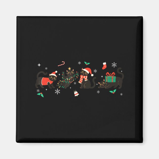 Funny Christmas Cat Black Cat Xmas Light Pajama Me Magnet (Front)