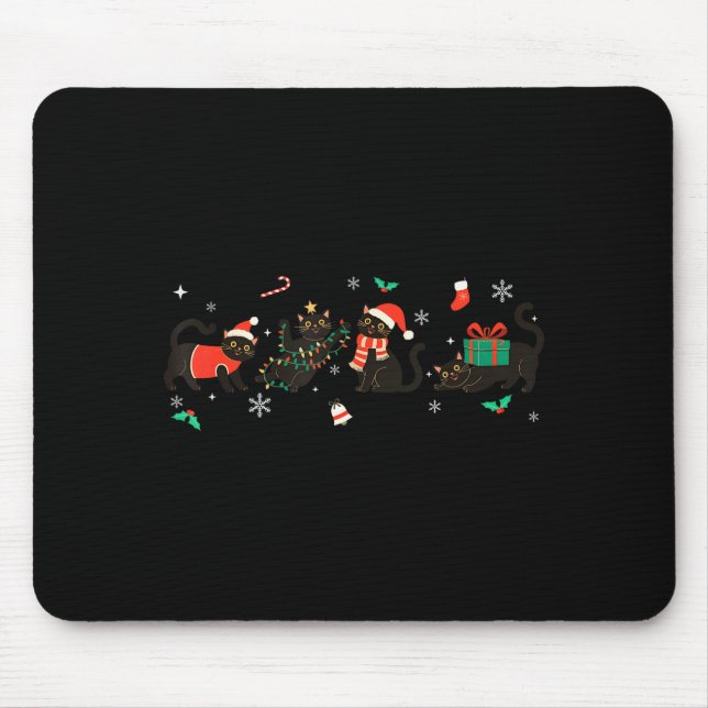 Funny Christmas Cat Black Cat Xmas Light Pajama Me Mouse Mat (Front)