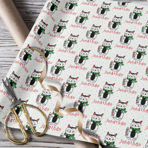 Funny Christmas Cat Cartoon Personalised Child  Wrapping Paper