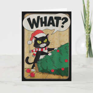 Funny Christmas Cat Christmas Tree Meowy Christmas Card