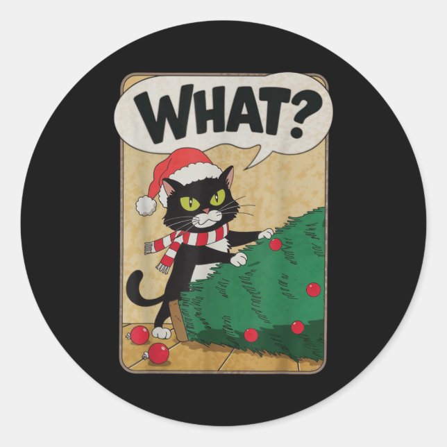 Funny Christmas Cat Christmas Tree Meowy Christmas Classic Round Sticker (Front)