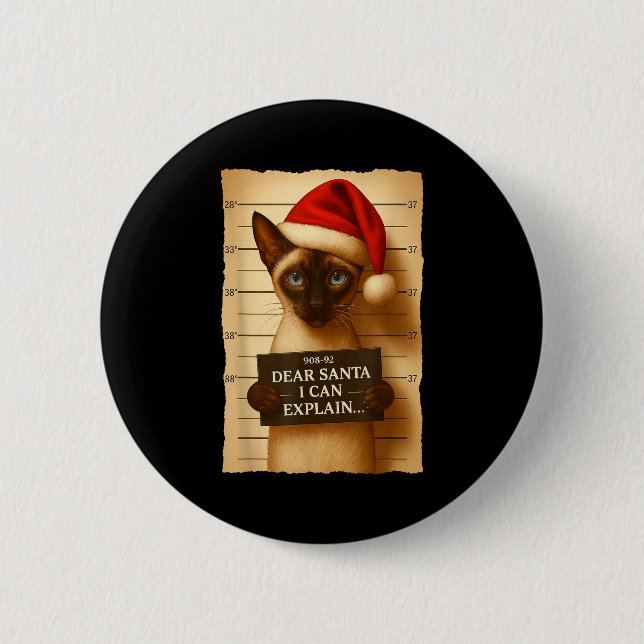Funny Christmas Cat- Cute Siamese Santa Hat Tee  6 Cm Round Badge (Front)