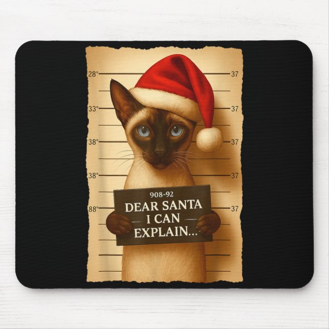Funny Christmas Cat- Cute Siamese Santa Hat Tee  Mouse Mat (Front)