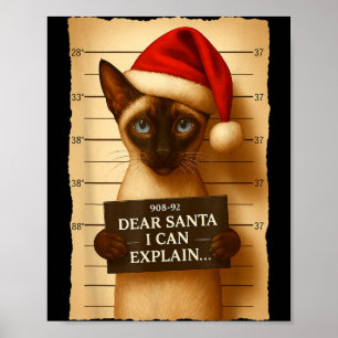 Funny Christmas Cat- Cute Siamese Santa Hat Tee Poster