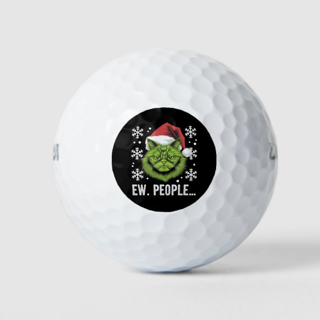 Funny Christmas Cat Ew People Meowy Cat Lovers  Golf Balls (Front)