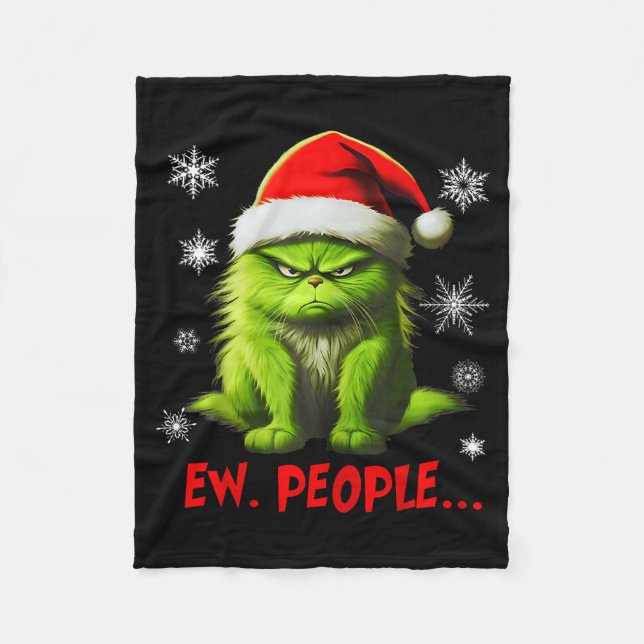 Funny Christmas Cat Ew People Meowy Cat Lovers Men Fleece Blanket (Front)