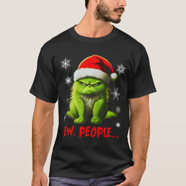 Funny Christmas Cat Ew People Meowy Cat Lovers Men T-Shirt (Front)