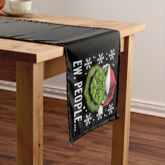 Funny Christmas Cat Ew People Meowy Cat Lovers  Short Table Runner (In Situ)