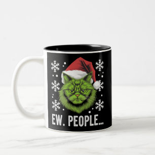 Funny Christmas Cat Ew People Meowy Cat Lovers  Two-Tone Coffee Mug