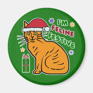Funny Christmas Cat Feline Festive Holiday Pun Magnet