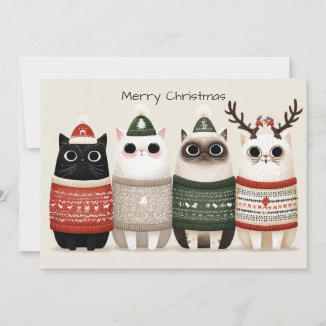 Funny Christmas Cat Greeting Card (Front)