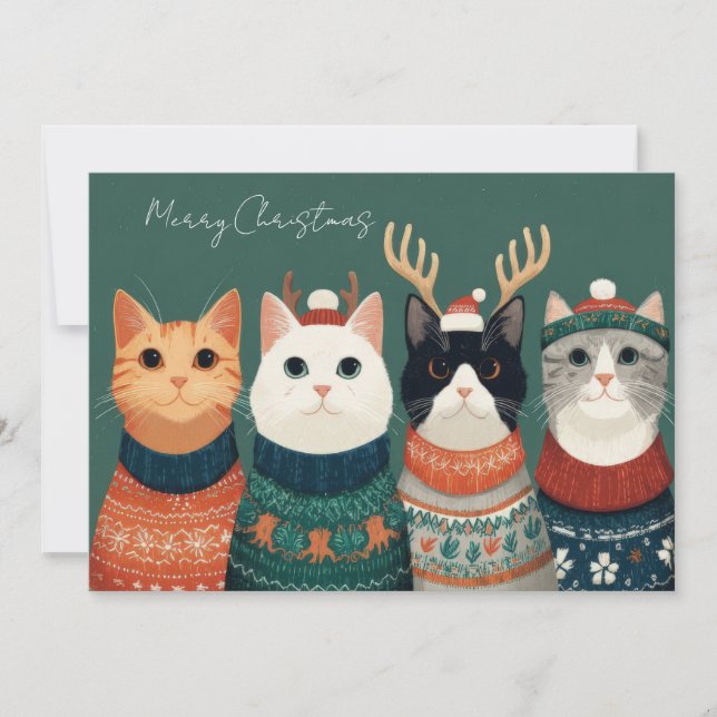 Funny Christmas Cat Greeting Card (Front)