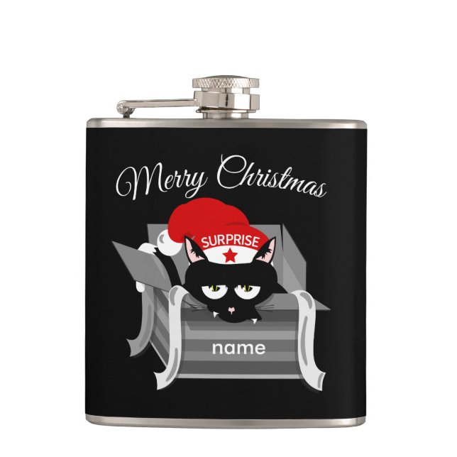 Funny Christmas Cat Hip Flask (Front)