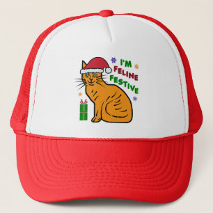 Funny Christmas Cat Holiday Pun Feline Festive Trucker Hat