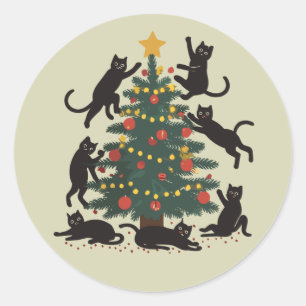 Funny Christmas Cat Lover Happy Cat Year  Classic Round Sticker