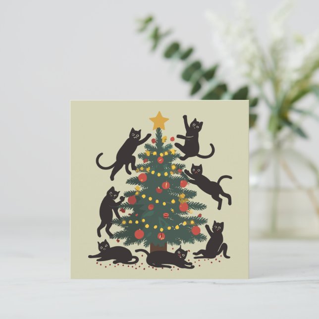 Funny Christmas Cat Lover Happy Cat Year  Holiday Card (Standing Front)