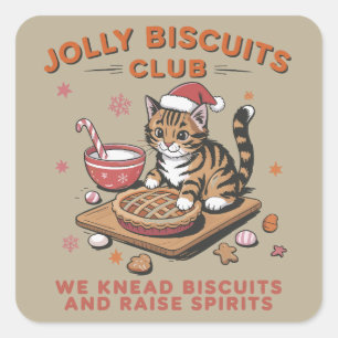 Funny Christmas Cat Lover Jolly Biscuits Club Bake Square Sticker
