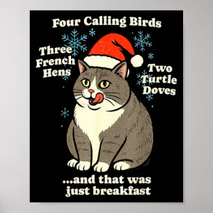 Funny Christmas Cat Meme Caroling Holiday Santa Ha Poster