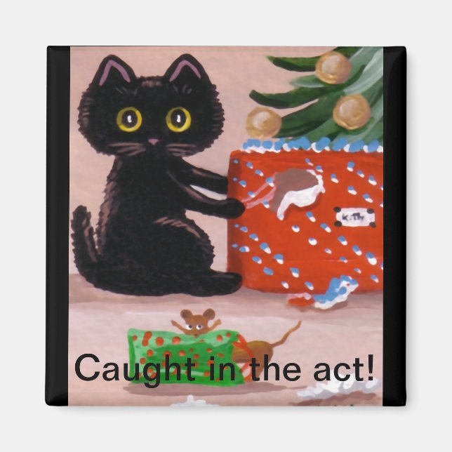Funny Christmas Cat Mouse Present Creationarts Magnet (Front)