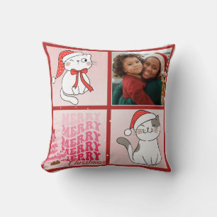 Funny Christmas Cat Personalised Photo  Cushion