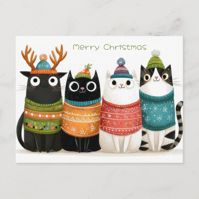 Funny Christmas Cat  Postcard (Front)
