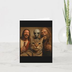 Funny Christmas Cat Selfie Bigfoot An Alien &amp;  Card