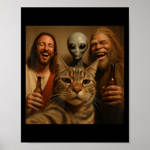 Funny Christmas Cat Selfie Bigfoot An Alien & Poster