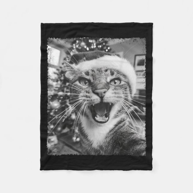 Funny Christmas Cat Selfie  Fleece Blanket (Front)