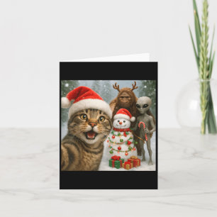 Funny Christmas Cat Selfie With Bigfoot Alien &amp Card