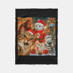 Funny Christmas Cat Selfie With Bigfoot Alien &amp Fleece Blanket