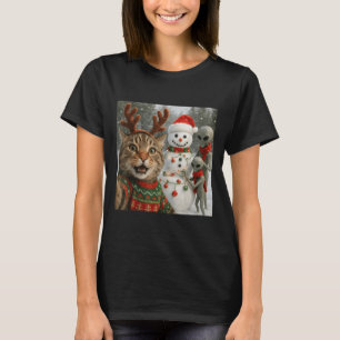 Funny Christmas Cat Selfie With Bigfoot Alien & T-Shirt
