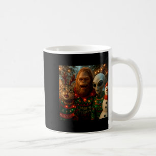 Funny Christmas Cat Selfie With Bigfoot Alien Ugly Coffee Mug