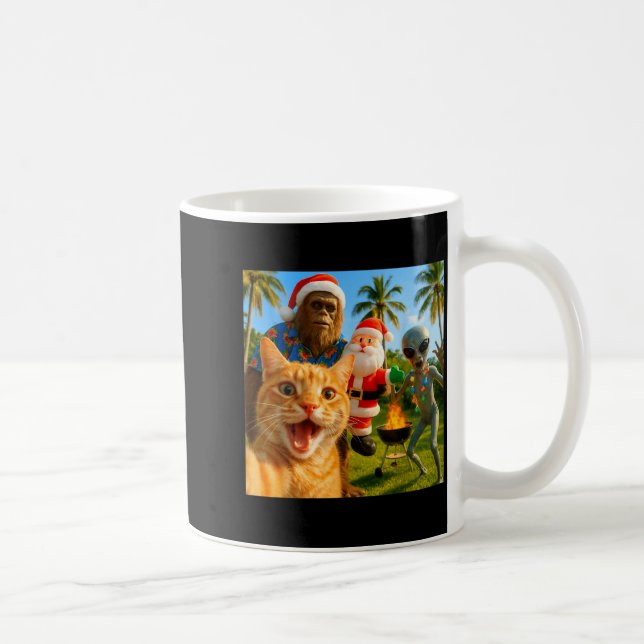 Funny Christmas Cat Selfie With Bigfoot &amp; Alie Coffee Mug (Right)