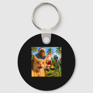 Funny Christmas Cat Selfie With Bigfoot &amp; Alie Key Ring