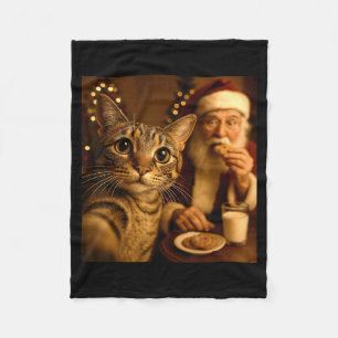 Funny Christmas Cat Selfie With Santa Claus Meme M Fleece Blanket