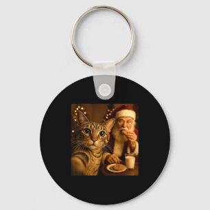 Funny Christmas Cat Selfie With Santa Claus Meme M Key Ring