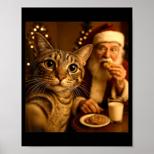 Funny Christmas Cat Selfie With Santa Claus Meme M Poster