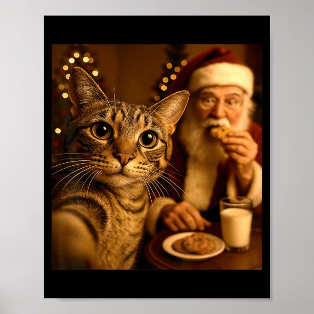 Funny Christmas Cat Selfie With Santa Claus Meme M Poster (Front)