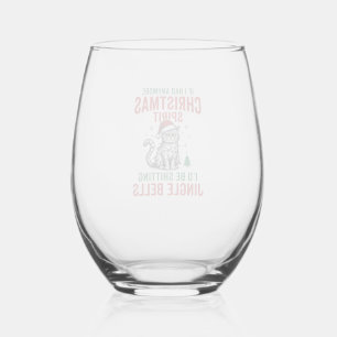 Funny Christmas Cat Spirit Vintage Engraving Desig Stemless Wine Glass