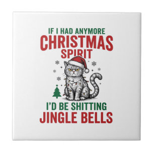 Funny Christmas Cat Spirit Vintage Engraving Desig Tile