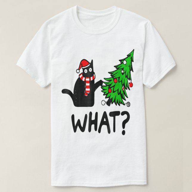 Funny Christmas Cat Tree Design T-Shirt (Design Front)
