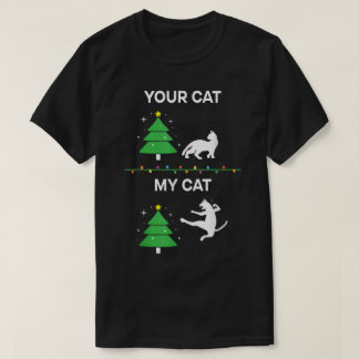 Funny Christmas Cat Tree Meme Your Cat vs My Cat T-Shirt