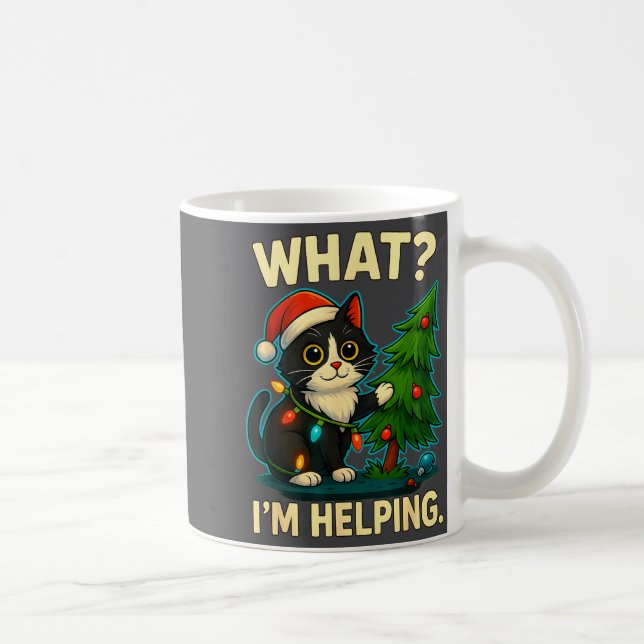 Funny Christmas Cat What I’m Helng Holiday Tuxedo  Coffee Mug (Right)